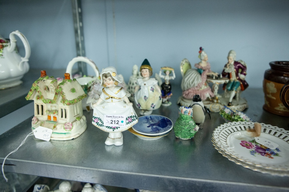 VICTORIAN STAFFORDSHIRE POTTERY PASTILLE BURNER AND A SMALL SELECTION OF CHINA WARE