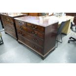 A LATE GEORGIAN MAHOGANY CHEST OF TWO SHORT AND THREE LONG DRAWERS WITH ORIGINAL BRASS SWAN NECK