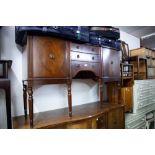 A REPRODUCTION MAHOGANY SIDEBOARD, THREE CENTRAL DRAWERS AND CUPBOARD TO EITHER SIDE