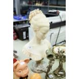 AFTER A. GIANNELLI SIGNED A LARGE WHITE COMPOSITION BUST OF A LADY on grey alabaster circular