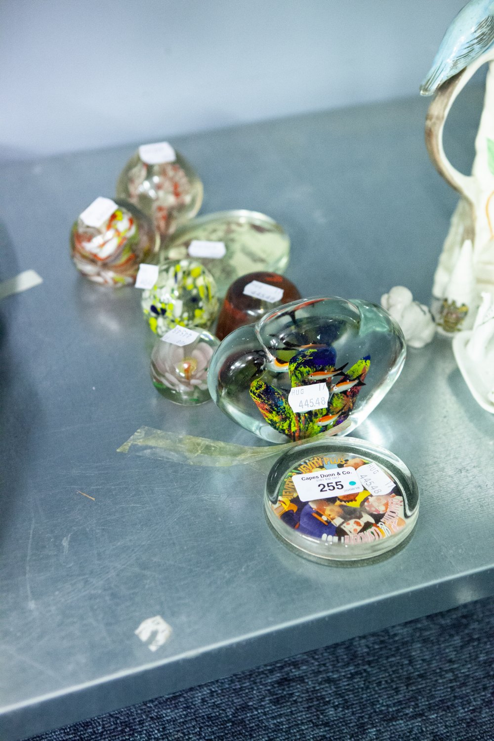 COLLECTION OF EARLY TWENTIETH CENTURY GLASS PAPERWEIGHTS WITH COLOURED CANES AND FOUR OTHER EXAMPLES