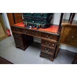 A REPRODUCTION MAHOGANY TWIN PEDESTAL DESK