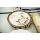 A SET OF EARLY TWENTIETH CENTURY PAINTED PLATES WITH YELLOW GROUND AND HAND PAINTED FLOWERS