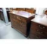 A LATE GEORGIAN MAHOGANY CHEST OF TWO SHORT AND THREE LONG DRAWERS WITH REPLACED BRASS SWAN NECK