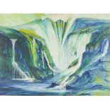 JOHN CHARLES 'BARRY' STOCKTON (1942-2015) ACRYLIC ON CANVAS Fantasy landscape with waterfall