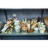 ORIENTAL POTTERY VASE, DUCK ORNAMENTS, CAT AND DOG ORNAMENTS AND VARIOUS CERAMICS