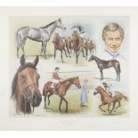 PETER DEIGHAN FOUR ARTIST SIGNED LIMITED EDITION COLOUR PRINTS OF LESTER PIGGOTT 'Oaks Winners' '