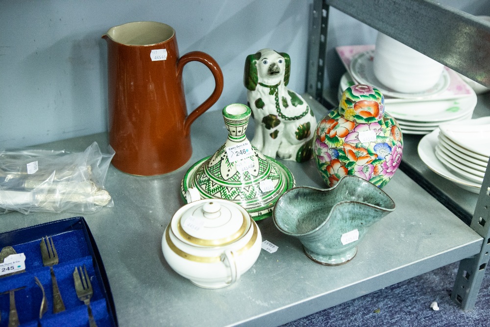 A COLLECTION OF CERAMICS TO INCLUDE; A GERMAN STUDIO POTTERY SHAPED BOWL, A MINIATURE TERRACOTTA