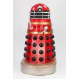 RED, BLACK AND GOLD PAINTED MANUFACTURED BOARD AND FIBREGLASS MODEL OF A DALEK, with internal