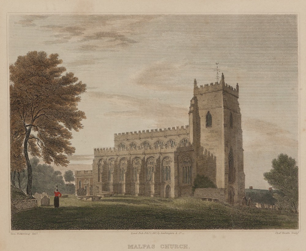 TWELVE ETCHINGS to include (some hand coloured) G PICKERING: MALPAS CHURCH M D PARKES: BRESCOBEL - Image 4 of 5