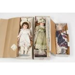 NINE 'ALBERON' PORCELAIN 'COLLECTORS DOLLS' boxed and mostly with stands (9)