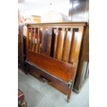 AN EDWARDIAN INLAID MAHOGANY DOUBLE BEDSTEAD, A PLAIN MAHOGANY DOUBLE BEDSTEAD AND A PAIR OF