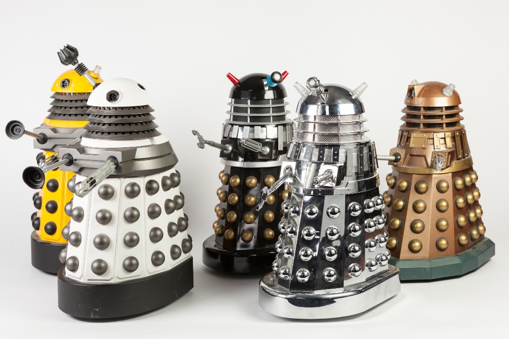 ELEVEN BATTERY OPERATED PLASTIC MODELS OF DALEKS, including a CHROME FINISHED EXAMPLE, 12 ¼" ( - Image 2 of 3