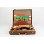 VINTAGE GAMES COMPENDIUM IN ATTACHÉ TYPE BROWN FAUX LEATHER CASE, roulette, cribbage, dominoes, back
