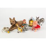 FOUR WIND UP TINPLATE MODELS OF ANIMALS, comprising: ZEBRA, SMALL BIRD, KITTEN WITH BALL, and a
