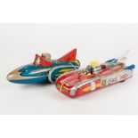 METALMANIA FRICTION DRIVEN TIN PLATE SPACE PATROL SPACESHIP, MF742, 13" (33cm) long, together with a