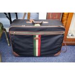 'LARK' CANVAS FABRIC AND BROWN LEATHER LARGE SUITCASE WITH NUMERICAL LOCK AND MATCHING SHOULDER