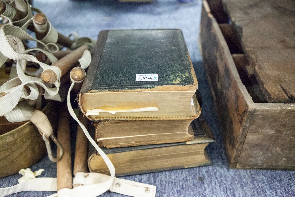 THREE OLD BIBLES, ONE ILLUSTRATED WITH BRASS EDGES AND FASTENER