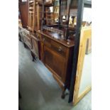 EDWARDIAN MAHOGANY SIDEBOARD, THE RAISED BACK OVER TWO LONG DRAWERS OVER A TWO DOOR CUPBOARD, RAISED