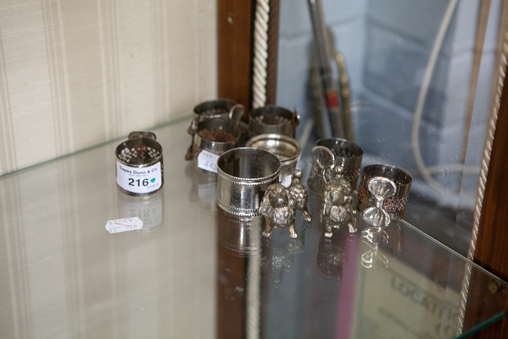 A SILVER NAPKIN RINGS, BIRMINGHAM AND A SET OF SIX ELECTROPLATE NAPKIN RINGS, ANOTHER AND A PAIR