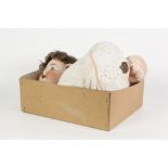 AN EARLY 20TH CENTURY HEUBACH - KOPPLESDORF LARGE BISQUE HEAD CRYING BABY DOLL with open mouth