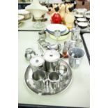 A COLLECTION OF MISC STAINLESS STEEL RETRO KITCHEN WARES, ENAMEL PLATES ETC......