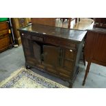 CHINESE DARKWOOD SIDE CABINET, WITH A ROW OF FOUR SHORT FRIEZE DRAWERS OVER A CUPBOARD WITH TWO