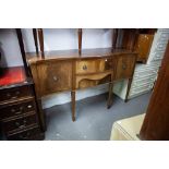 A TWENTIETH CENTURY REPRODUCTION SERPENTINE FRONTED MAHOGANY INLAID SIDEBOARD