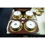 TWO BAROMETERS/CLOCKS ON WOODEN MOUNTS