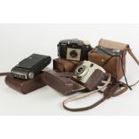 FOUR BY-GONE ROLL FILM CAMERAS, comprising: COMPRISING ILFORD SPORTI 4, KODAK FOLDING BROWNIE SIX-