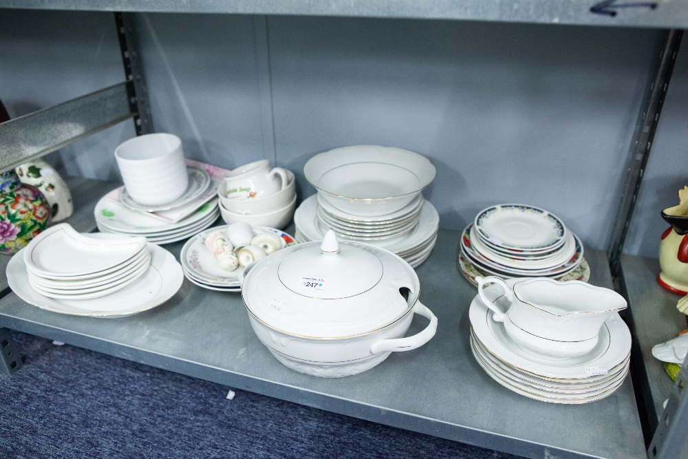 DINNER SERVICE WITH WHITE AND GILT BORDER 'POLAND' AND OTHER PLATES VARIOUS