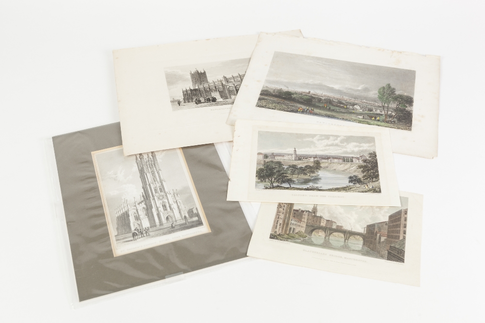 THREE HAND COLOURED ETCHINGS AND TWO OTHERS, VIEWS OF MANCHESTER G. PICKERING: MANCHESTER W.WESTALL: