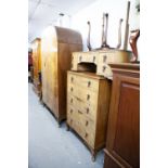 1930's FIGURED WALNUTWOOD QUEEN ANNE STYLE BEDROOM SUITE OF FOUR PIECES, VIZ A HANG WARDROBE, A