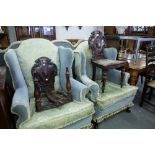 TWO SHIELD BACK HALL CHAIRS (ONE CHAIR IN PIECES)