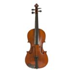 UNBRANDED TWENTIETH CENTURY VIOLIN, with 14" two part back, with bow and fibre case