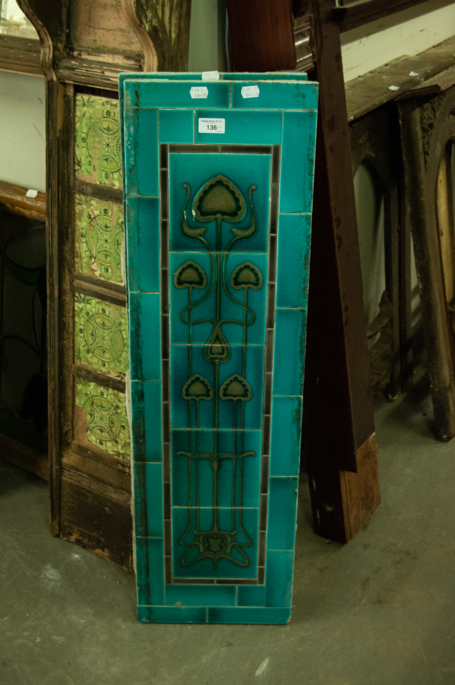 PAIR OF EARLY 1900s VERTICAL RECTANGULAR TURQUOISE BLUE GLAZED CERAMIC TILE APPLIED PANELS IN THE