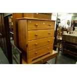 MODERN PINE CHEST OF FOUR LONG DRAWERS WITH WOODEN KNOB HANDLES, 2'7" WIDE