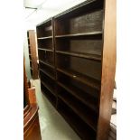 RANGE OF THREE OAK OPEN BOOKCASES, EACH 3'11" WIDE, 6'2" HIGH