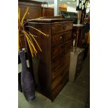 19th CENTURY MAHOGANY TALLBOY CHEST OF SEVEN GRADUATED LONG DRAWERS, EACH WITH A SINGLE DROP HANDLE,