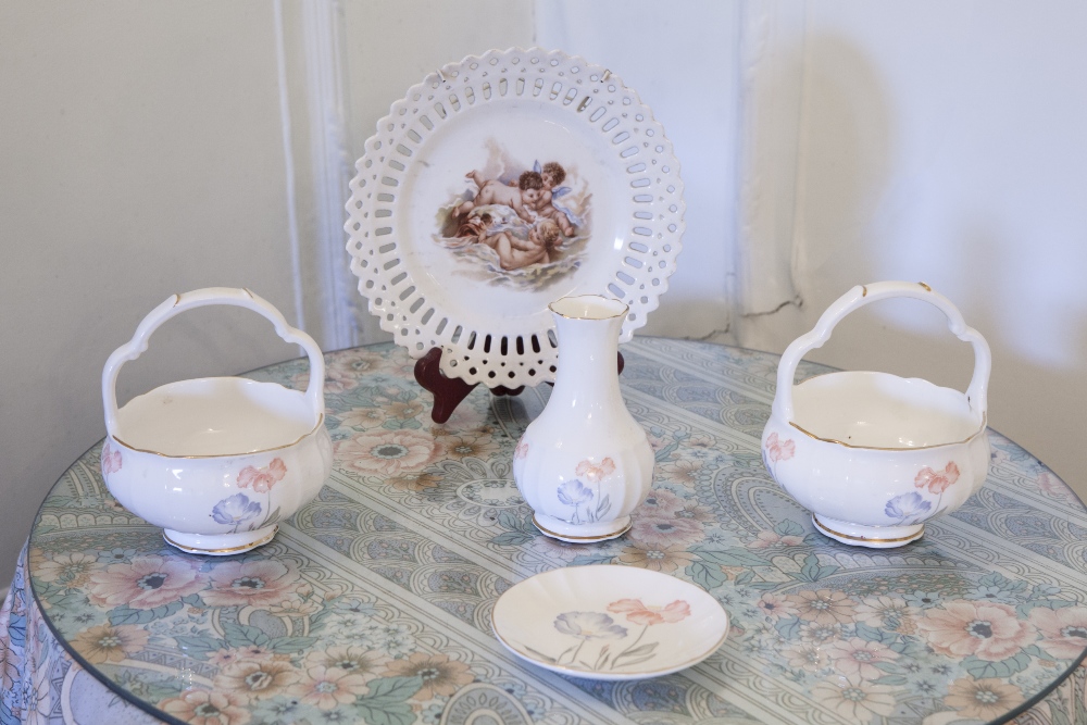 FOUR PIECES OF ROYAL STAFFORD BONE CHINA, VIZ TWO BOWLS, A SMALL VASE AND A SAUCER DISH; A CHINA