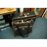 'LARK' CANVAS FABRIC AND BROWN LEATHER LARGE SUITCASE WITH NUMERICAL LOCK AND MATCHING SHOULDER