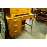 LIGHT OAK COMPACT SINGLE PEDESTAL DRESSING TABLE/WRITING DESK, WITH LIFT-UP TOP WITH FOLD OUT TOILET