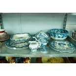 SEVENTEEN PIECES OF BLUE AND WHITE WARE TO INCLUDE AN ADAMS BOWL, ALLERTONS MEAT PLATE, SIDE PLATES,