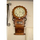 EDWARDIAN INLAID WALNUT DROP DIAL WALL CLOCK, J.D. EATON LTD., DERBY, CREAM DIAL WITH BLACK ROMAN