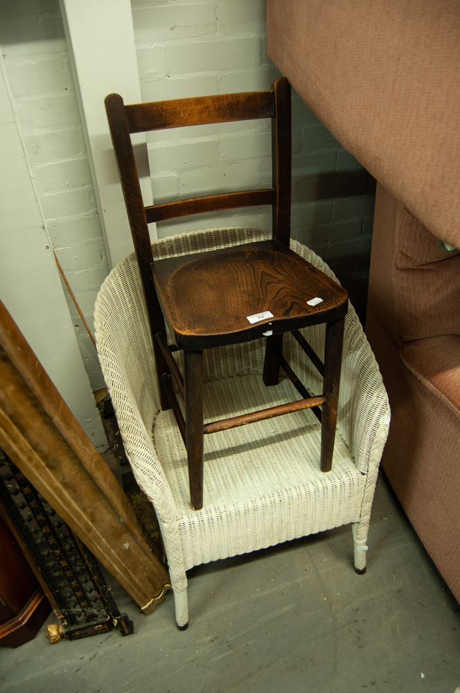 LLOYD LOOM TUB ARMCHAIR; A CHILD'S HARDWOOD SINGLE CHAIR