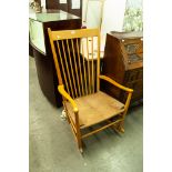 LIGHT WOOD STICK BACK ROCKING CHAIR WITH CANE SEAT