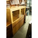 LARGE WOODEN CABINET MADE BY J E COYLE, IRELAND, LARGE GLASS FRONTED DOOR DISPLAY CABINET WITH