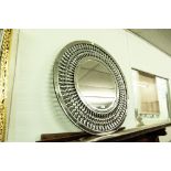 CIRCULAR WALL MIRROR WITH FANCY BEADED GLASS FRAME