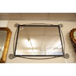 RECTANGULAR WALL MIRROR, WITH BLACK WROUGHT IRON FRAME