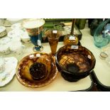 FOUR PIECES OF DAVIDSON MOULDED BROWN CLOUD GLASS, comprising: PEDESTAL BOWL, 5 ½" (14cm) high,